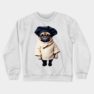 Cute Baby Pug in Winter Coat - Adorable Pug Puppy in Cozy Winter Clothing Crewneck Sweatshirt